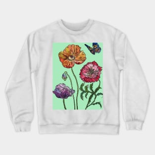 Pretty Poppies Watercolor on Mint Green Crewneck Sweatshirt